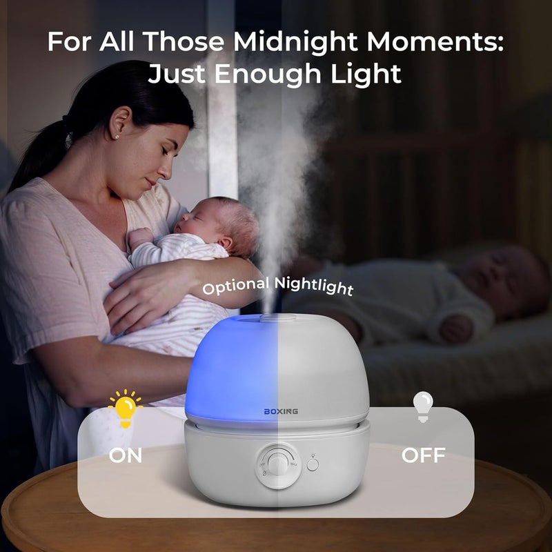 Boxing 3L Top Fill Humidifiers for Bedroom Baby, 20dB Quiet Air Humidifier for Large Room & Indoor Plants with Optional Night Light, Cool Mist Diffuser for Home, Essential Oil Tray, BPA-Free,White,30H - Image 5